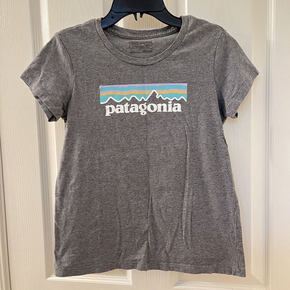 Patagonia Pastel P-6 Logo T-Shirt Organic Cotton Gray Girls Size Large 12